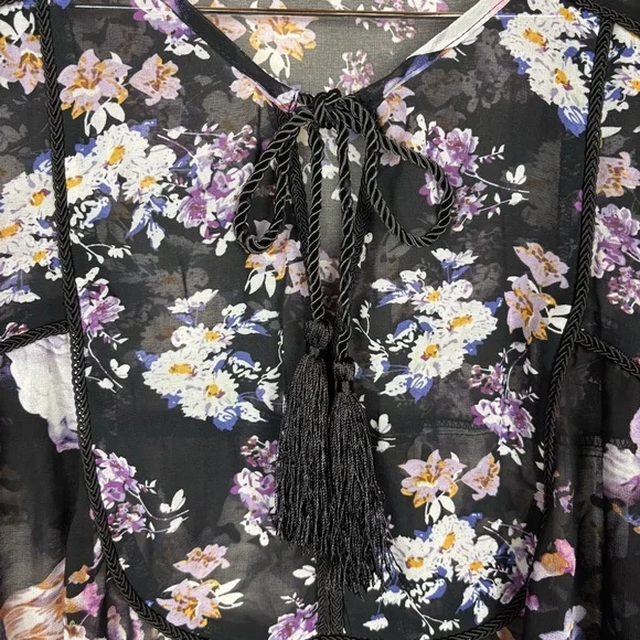 I Jeans by Buffalo Black Sheer Floral Blouse XL Bohemian Whimsigoth - Picture 3 of 13